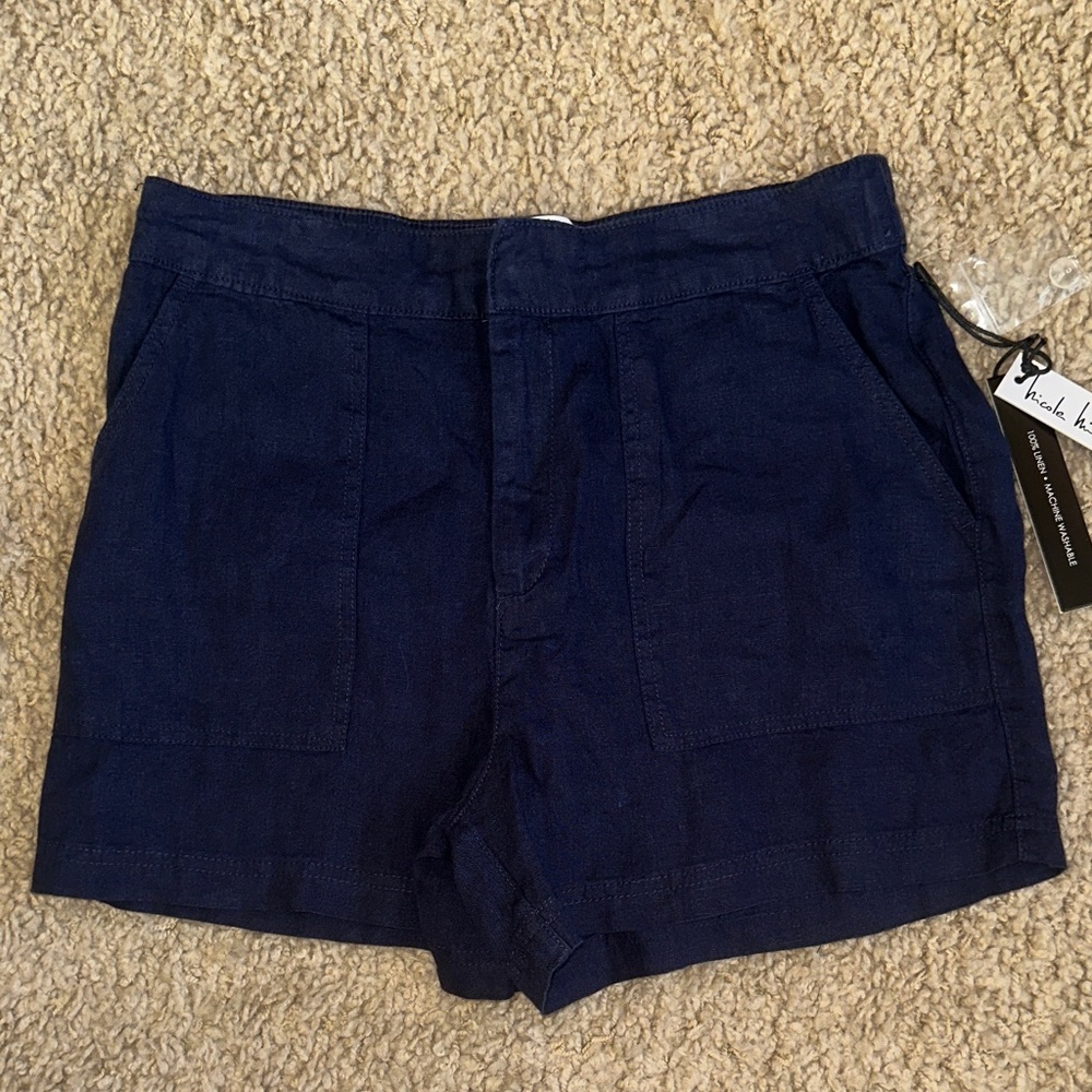NWT Nicole Miller New York Navy Blue 100% Linen Shorts (M)